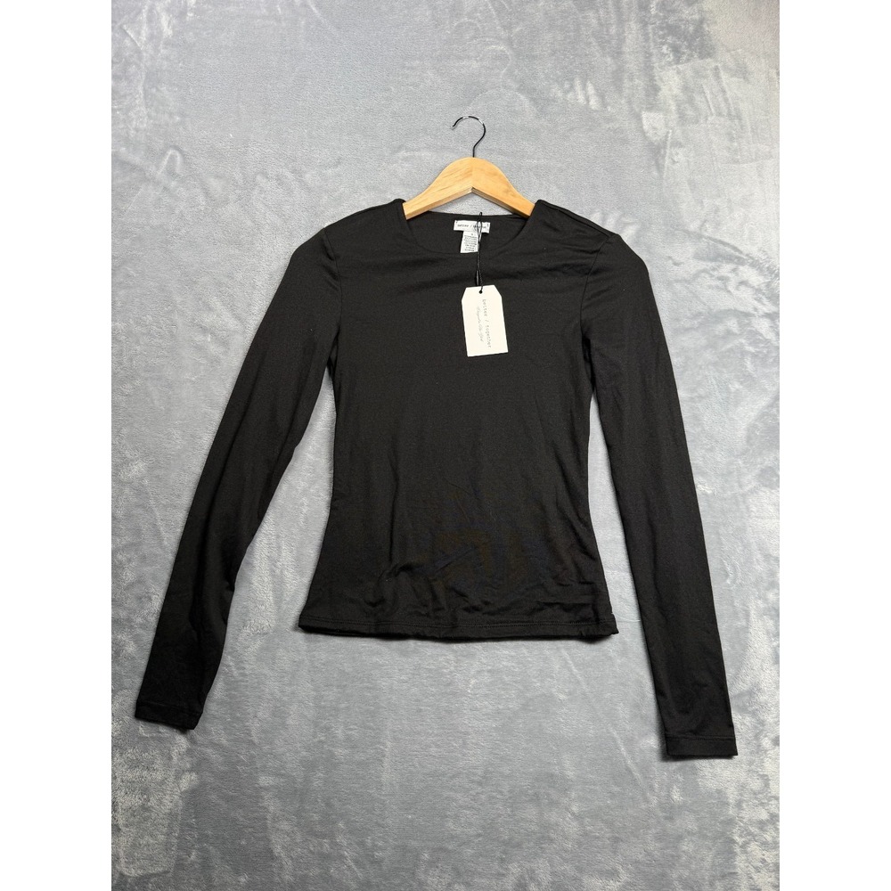 NWT Better Together Blouse Top Womens Small Black Stretch Long Sleeve Round Neck